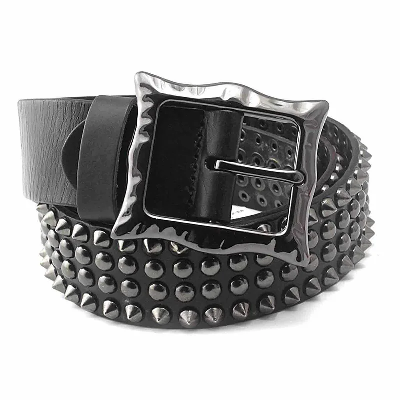 Men Genuine Leather Belt Spike Rivet Studded Fashion Punk Hop Waistband Cowhide Leather Belt Unisex Jeans Accessories