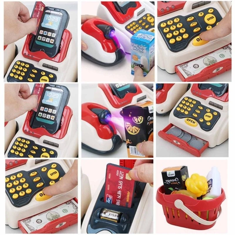 Playcashier Register untuk Anak-anak Mainan Mesin Kasir Supermarket Mainan Anak-anak Konter Checkout PlayHouse Mainan Mesin 15UB