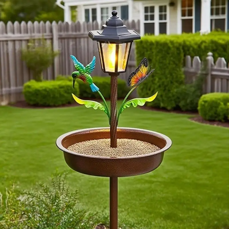  Sun Operated Decorative Bird Drinking Bowl With Soft LED Light Perfect For Backyard Or Outdoor Area