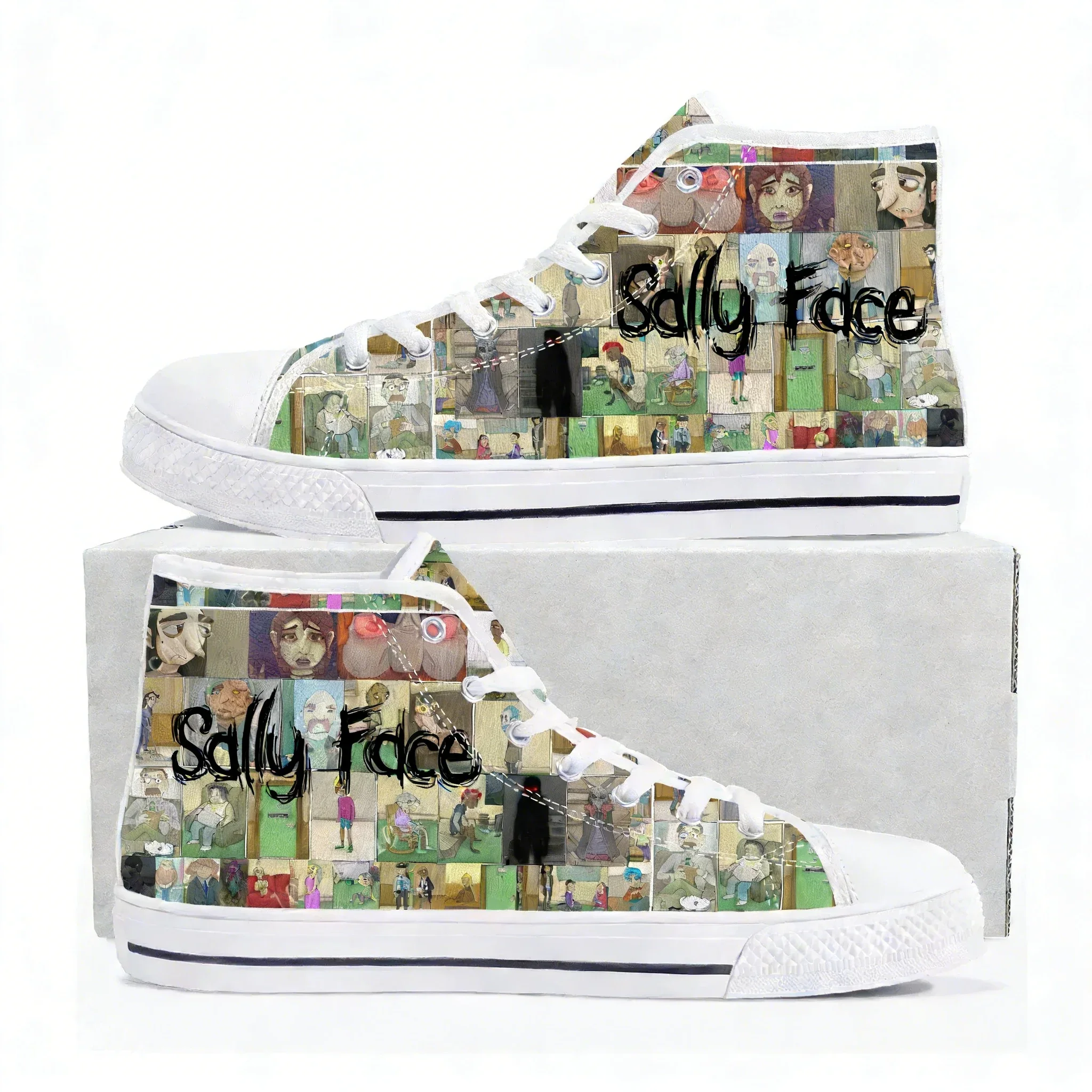 

Кроссовки Sally Face High Top с мультяшным принтом, мужские, женские, подростковые, высококачественные модные кеды из канваса, повседневные, на заказ