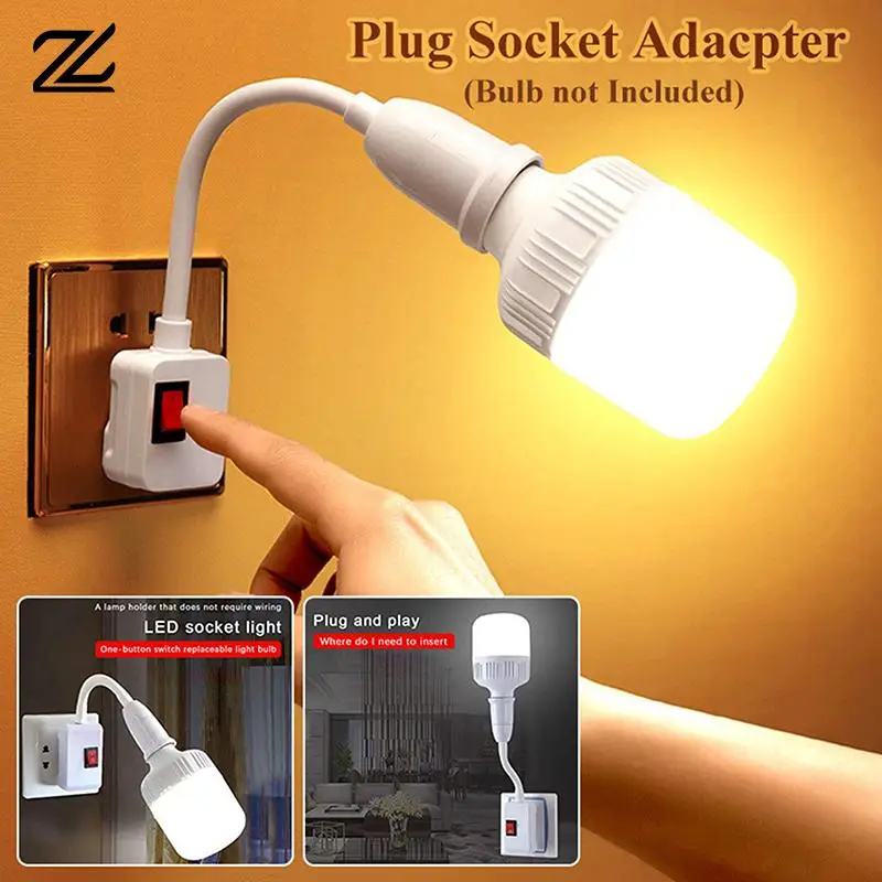 US Plug E27 Lamp Base Conversion LED Light Wall Flexible Lamp Holder Converter With Switch LED Head Bulb Socket