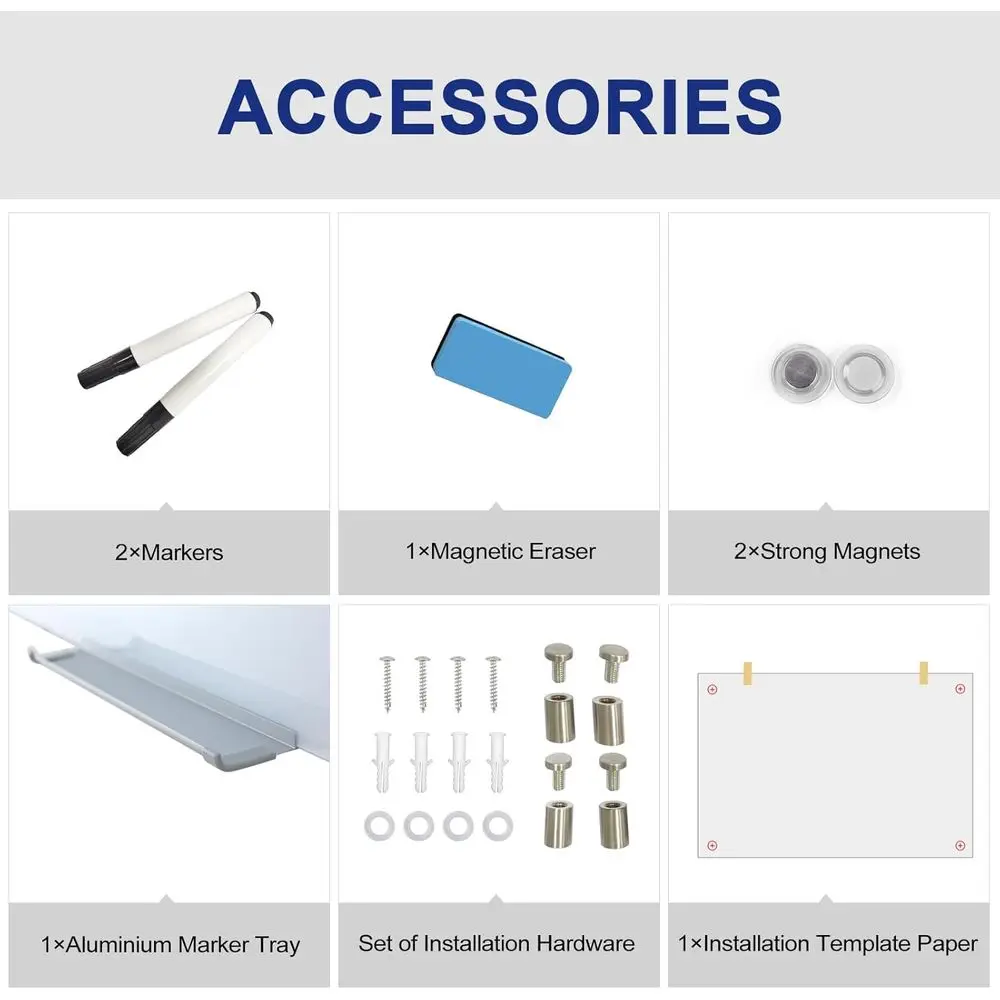 سبورة بيضاء زجاجية مغناطيسية بدون إطار مقاس 48 × 36 بوصة - لوحة مسح جافة مثبتة على الحائط لاجتماعات المكتب والمدرسة