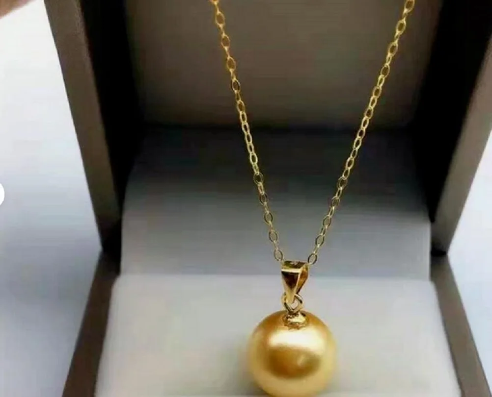 HUGE AAAAA 11-12MM SOUTH SEA ROUND GOLDEN PEARL PENDANT NECKLACE 18