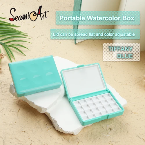 SeamiArt-caja de pintura de plástico portátil, 12/24 vigas, paleta de acuarela, aceite, acrílico, pintura Gouache, subpaquete para suministro de arte
