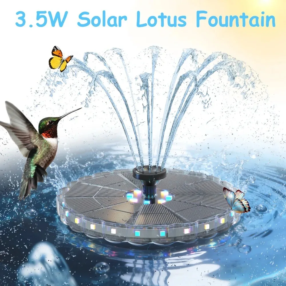 3.5W Solar Fountain Pump with LED Lights, Solar Bird Bath Water Pump Built in 1800mAh Battery for DIY Garden Bird Bath Pond Etc
