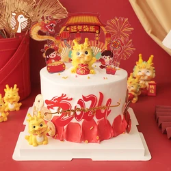 2024 New Year Cake Topper CNY Dragon Baby Doll Ornament Dragon Year of Wealth Fortune for Kids Full Moon 1st Birthday Decoration