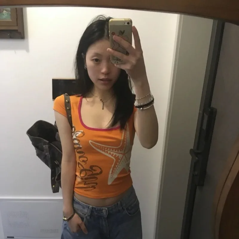 

Deeptown Harajuku Y2k Women T-shirts Crop Tops Short Sleeve T-shirts Gyaru Streetwear Korean Fashion Vintage Graphic T-shirt