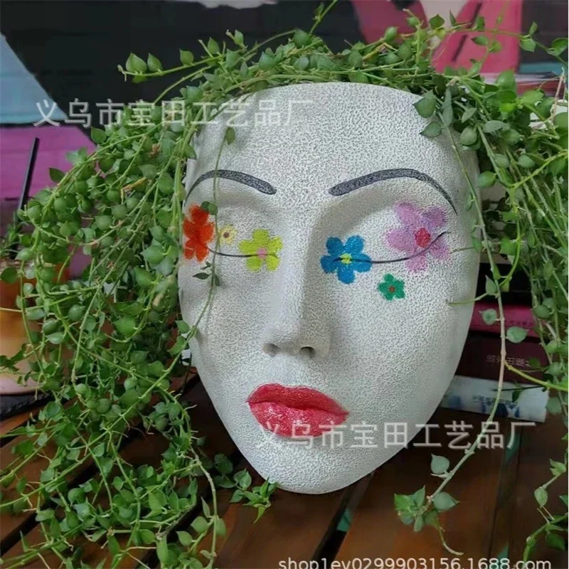 Creative Resin Facial Head Flower Pot Wall Mounted Planter Indoor Outdoor Garden Wall Decor Succulent Hanging Plant Container