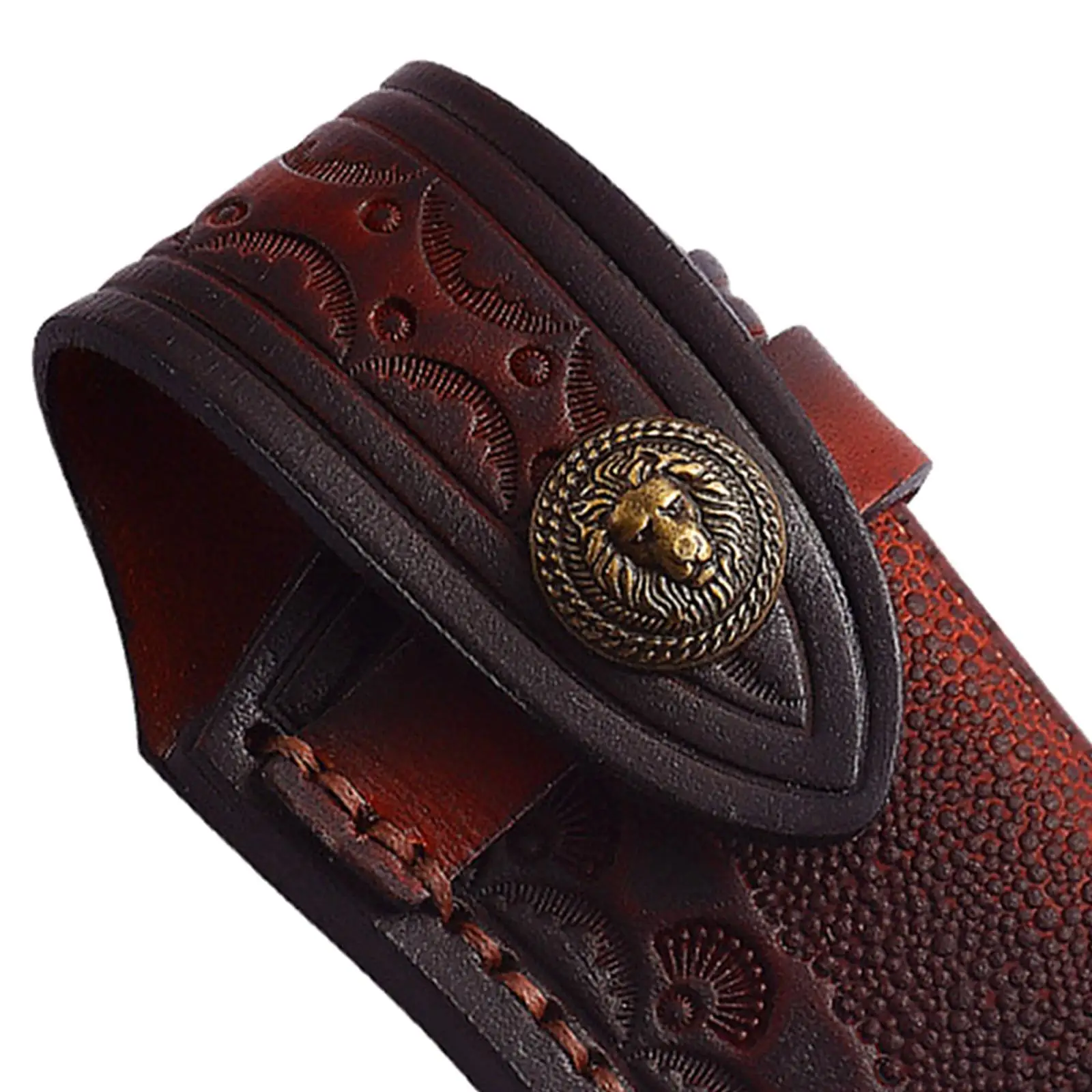 Folding Knife Cover Sheath PU Leather Brown Holder Case Carry Pouch for Belt Waist Horizontal Vertical Durable Brass Snap