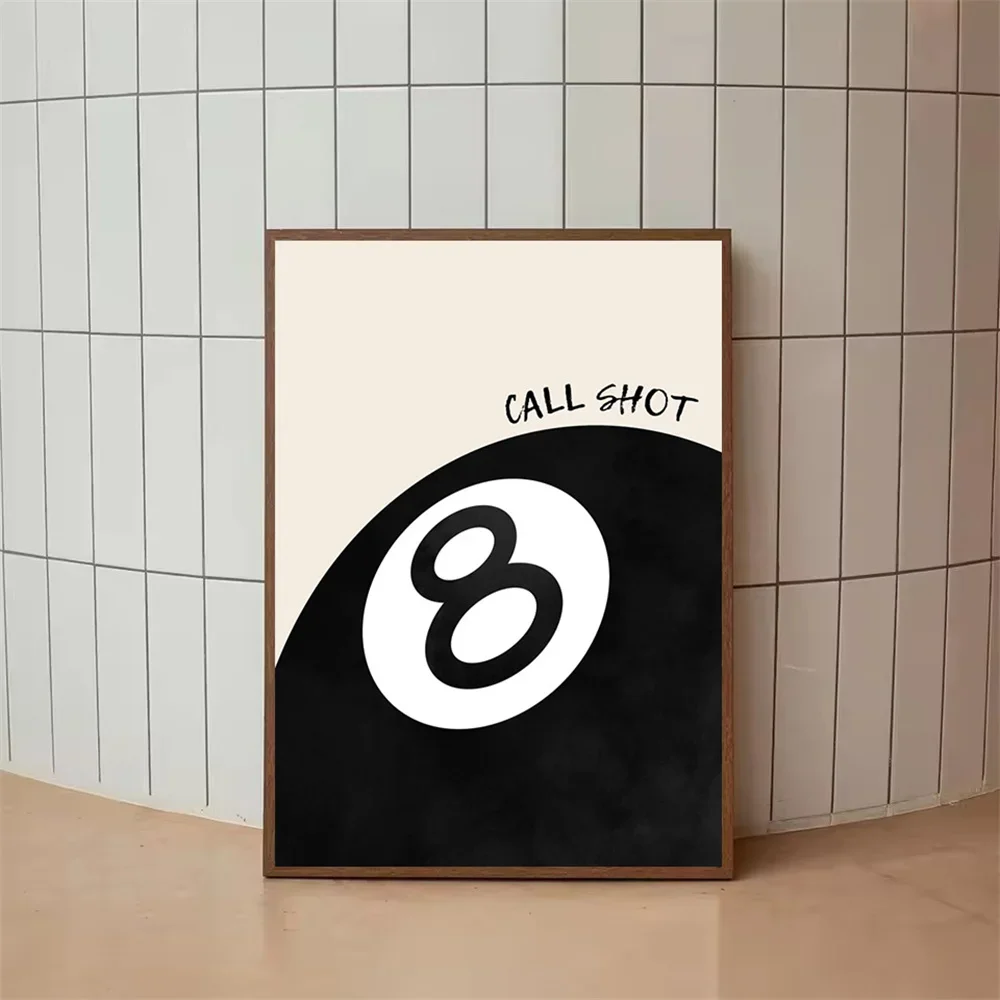 Black And White No.8 Ball Art Poster Billiards Club Theme Wall Art Canvas Painting Print Picture Living Room Corridor Home Decor