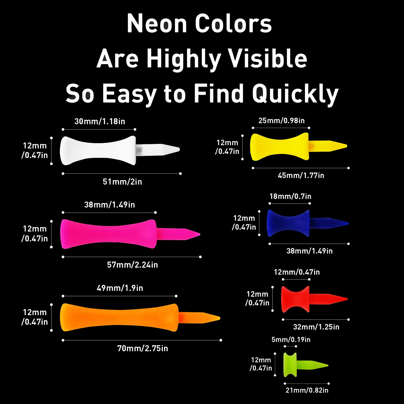 Colorful Plastic Golf Tee Pack 50/100 Pcs Step down Tees for Oversized Driver Irons Hybrids - All Purpose Golf Teeing Solution