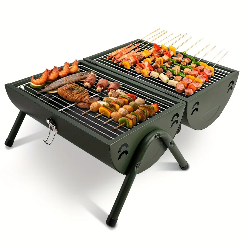 Custom.SUSTEAS Portable Charcoal Grill - Compact 16.54x11.42inch Double-Layered Design, Folds Flat Easy Storage & Transport,