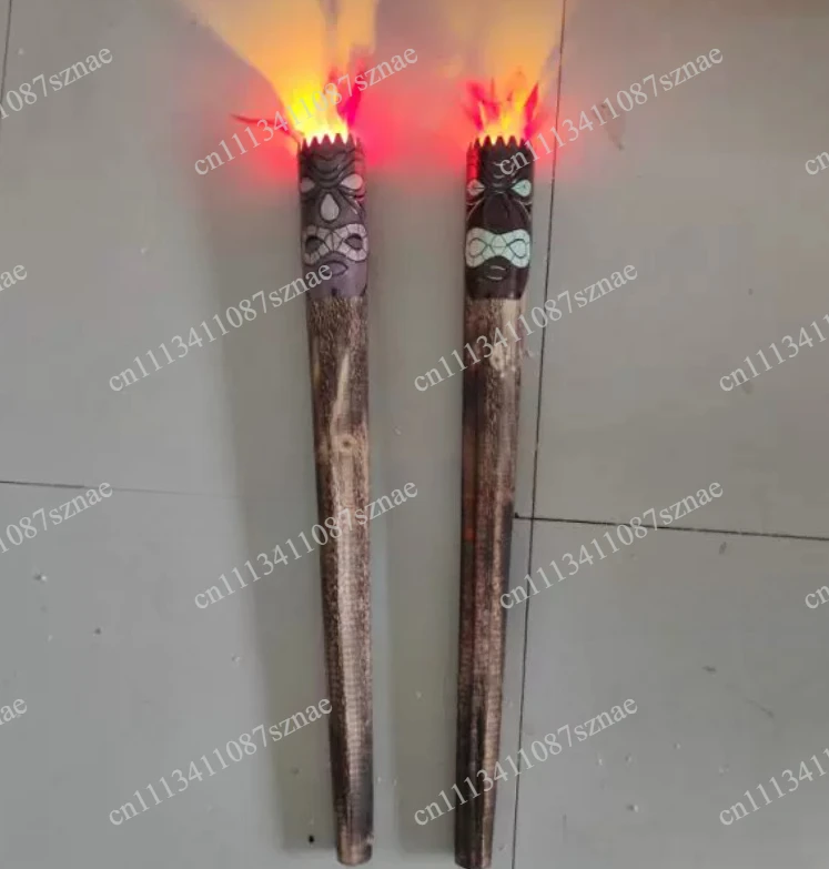 Rechargeable Reusable Electronic Fake Torch Vintage Wooden Torch Prop For Stage Performance Cosplay Party Decorative Lighting