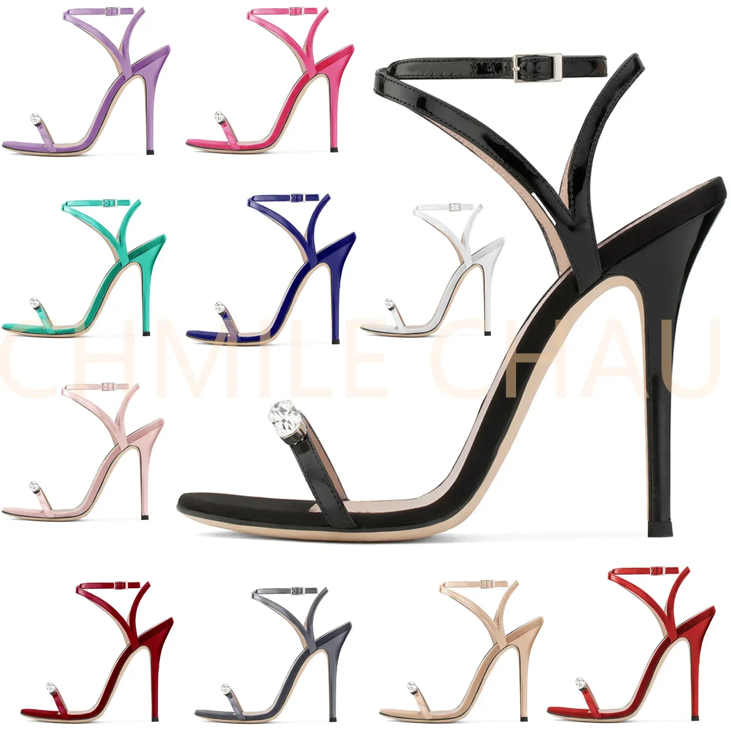 【Measure Your Feet Length Before Order】Luxry Designer Women Sandal Stiletto High Heel Crystal Bridal Evening Dress Shoe 8-I-SL-7