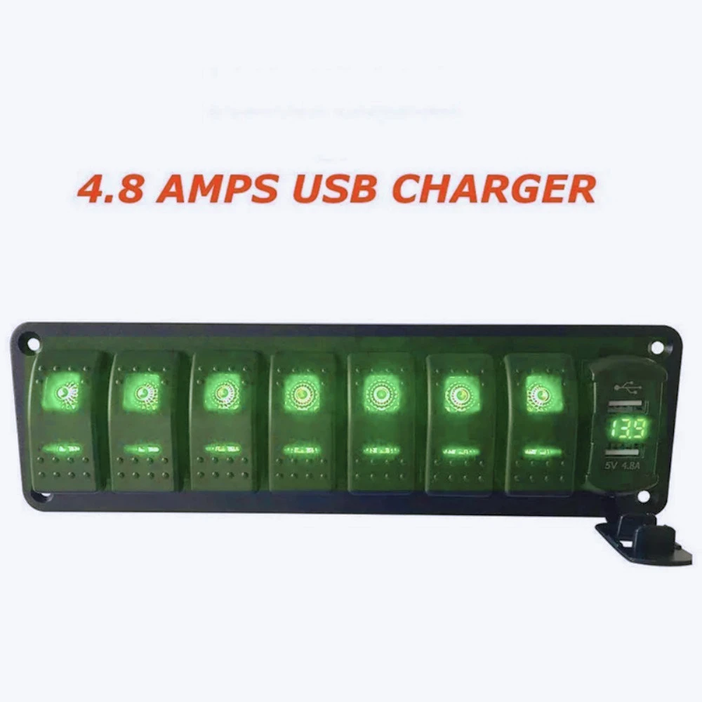 LED IP67 Waterproof Marine Boat Rocker Switch Panel 8 Gang Rocker Switch Panel Kit 12V/24V Circuit Breaker Dual USB Slots Light