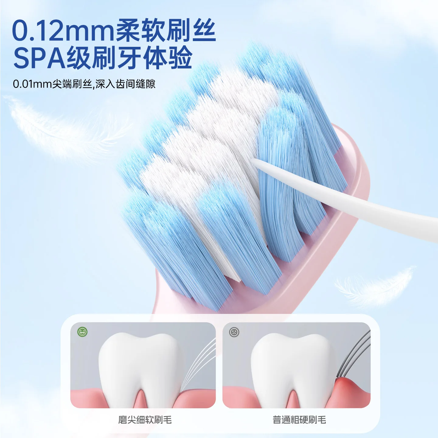 Teeth Cleaning and Tongue Cleaning Multi-purpose Toothbrush with Soft Bristles, 2-piece Set for Home Use