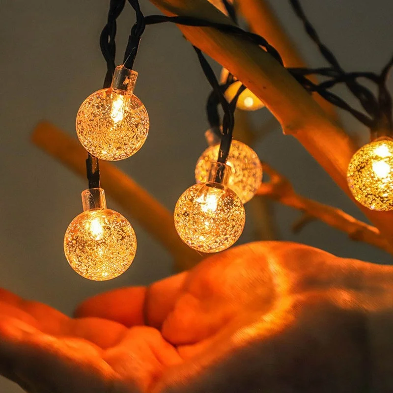 LED Solar String Lights Crystal Ball Waterproof Outdoor Fairy Tale Garden Lawn Tree Decor for Christmas Wedding
