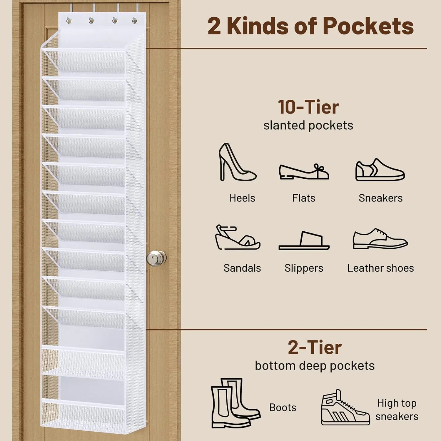 12-Tier Over Door Shoe Rack, Holds 24 Pairs, Space-Saving, White - view 4