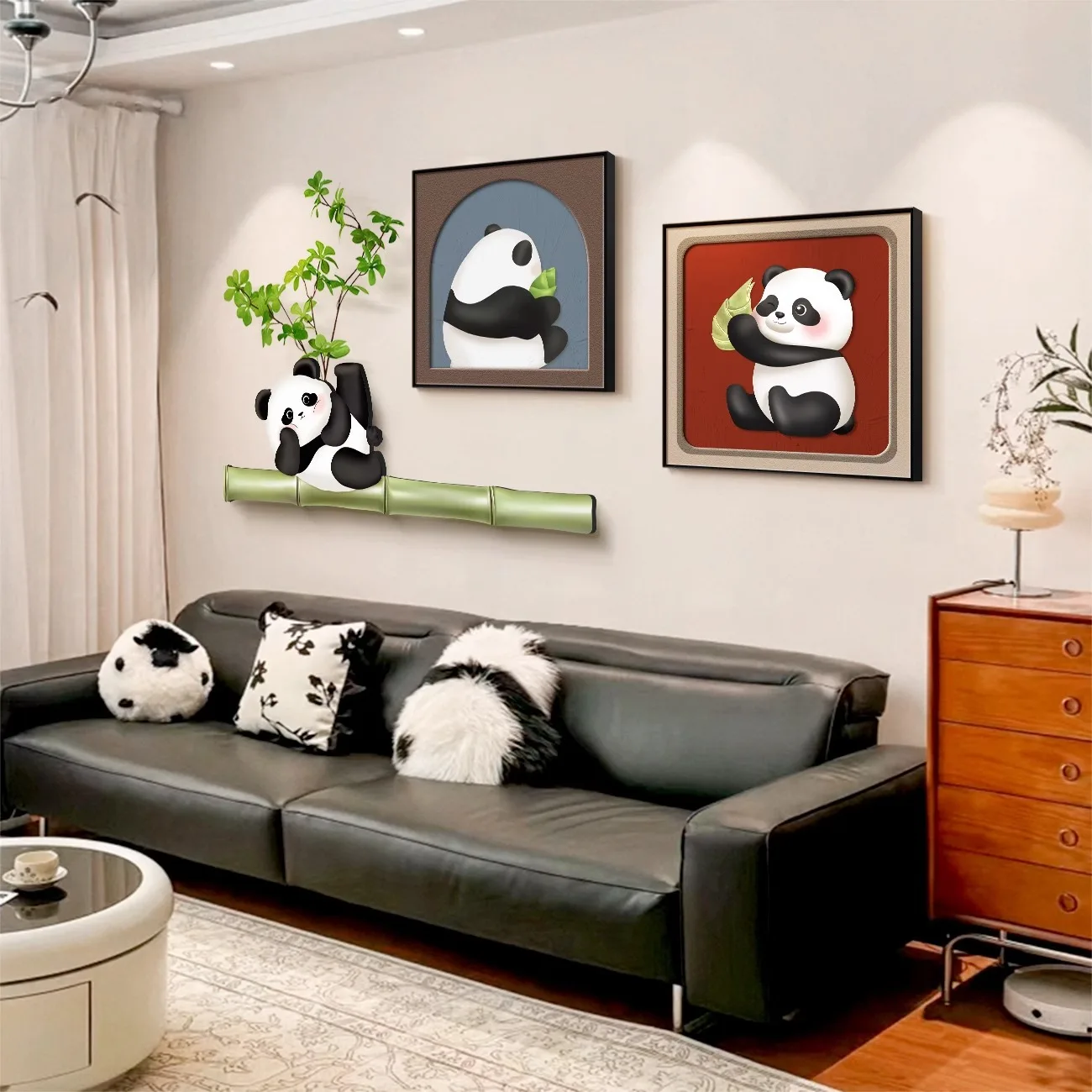 Niche art living room decorative painting simulation green plant sofa background wall mural fun cartoon children's room hanging