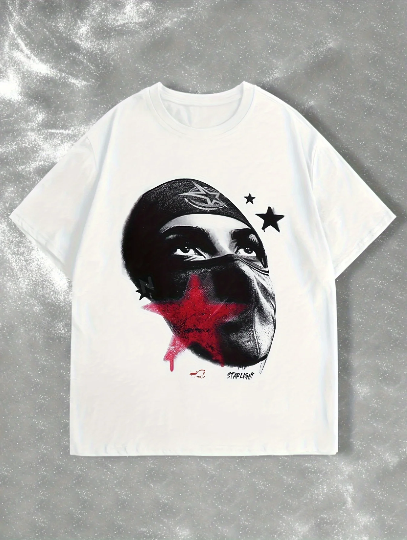 Y2K الرجال S Headshot الشارع تي شيرت قصير الأكمام مادة البوليستر منتظم صالح موسم الصيف الرجال S موضة جولة العنق