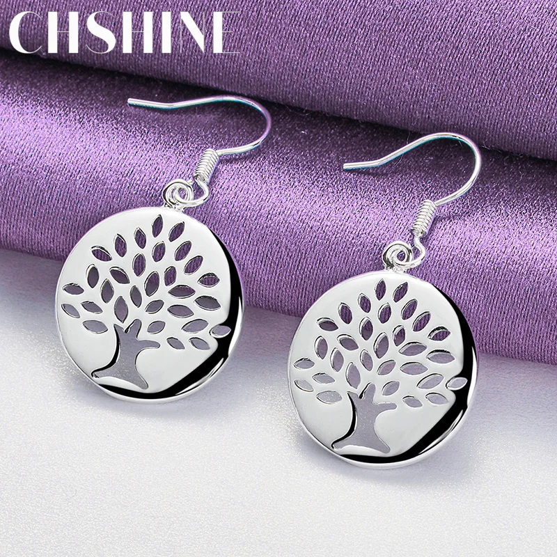 CHSHINE 925 Sterling Silver Round Tree Earrings Charm Jewelry Women's Party Fashion Eardrop