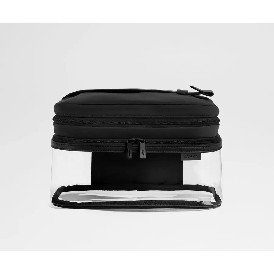 Doorzichtige cosmetische tas voor op reis, TSA-goedgekeurde make-upversterker met dubbel compartiment en leren handvat, transparant C