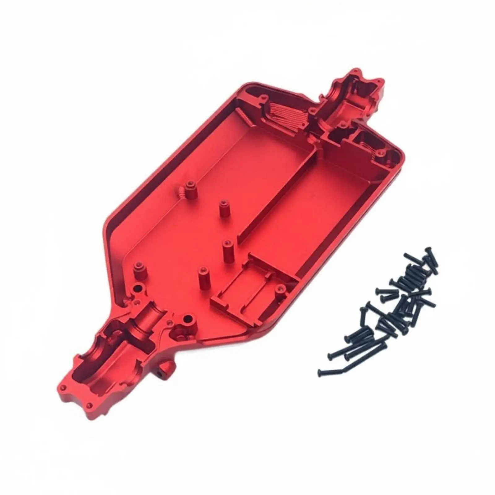 1/16 scale radio-controlled car chassis made of sandblasted aluminum