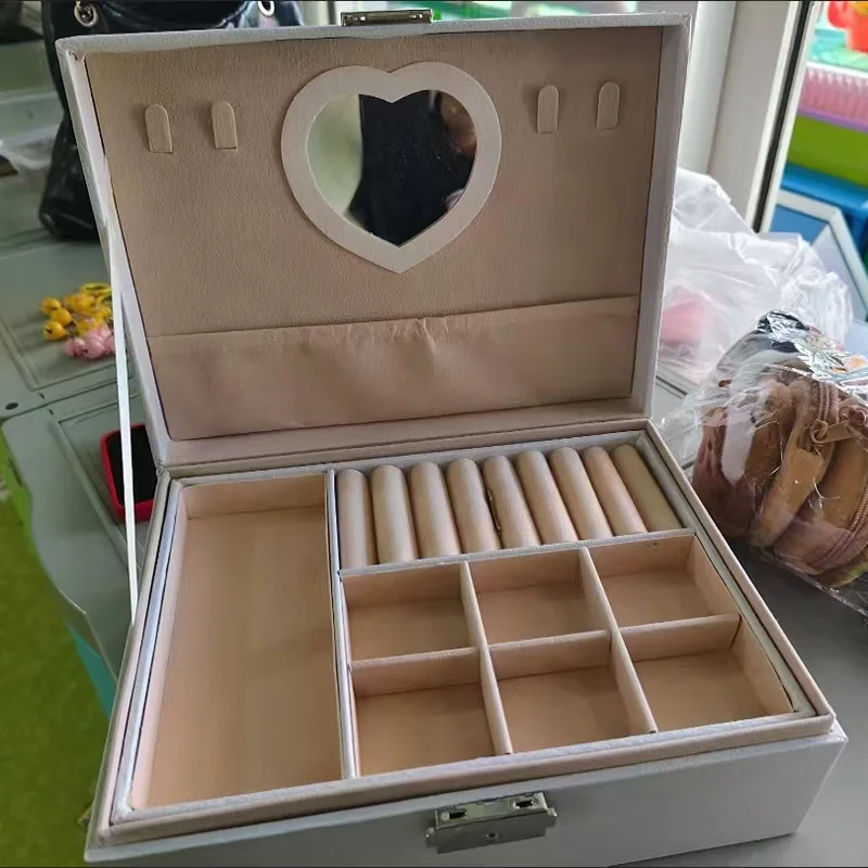 Solid Color PU Women Jewelry Box Double-layer Large-capacity Jewelry Storage Box Necklace Earring Ring Organization Storage Box