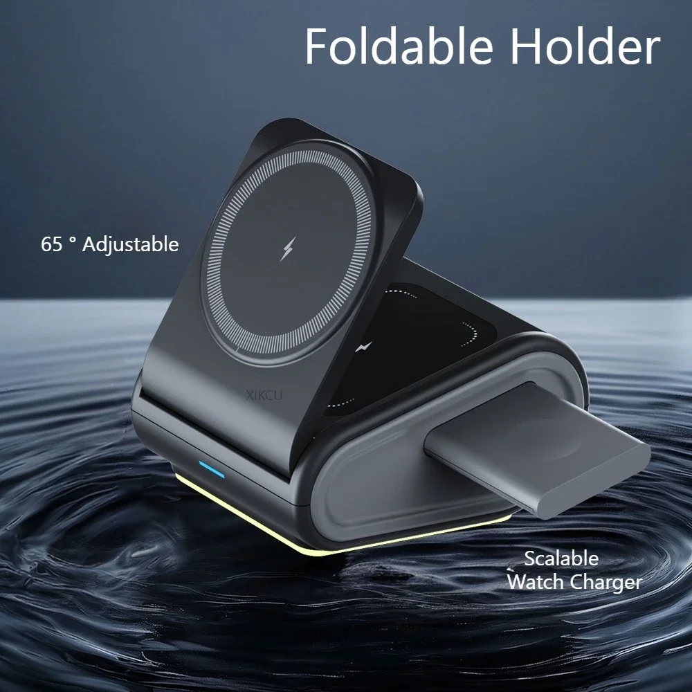 

Магнитное беспроводное зарядное устройство, светодиодный ночник для iPhone 17 ~ 12 Apple Watch 10 Samsung Galaxy Watch Airpods Pro 3 в 1, быстрая зарядка