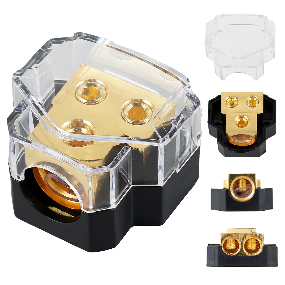 2-Wege-Auto-Audio-Sicherungshalter Verteiler block Kupfer 0/2/4 Eingang 4/6/8 Ausgang Auto-Audio-Verstärker Splitter Zubehör