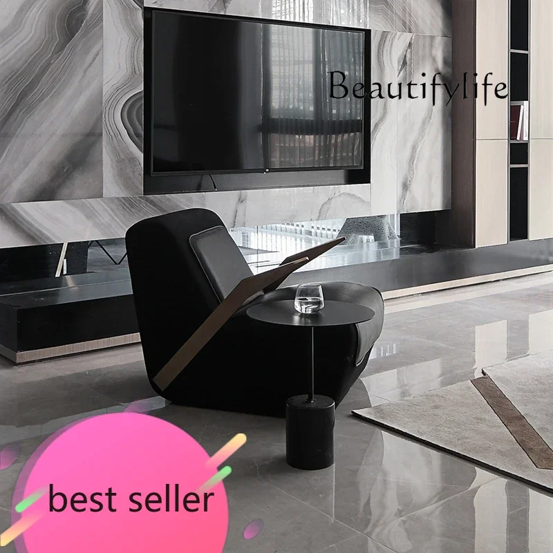 N Nordic Antique Style Single-Seat Sofa Chair Designer Model Italian Light Luxury Leather Leisure Recliner