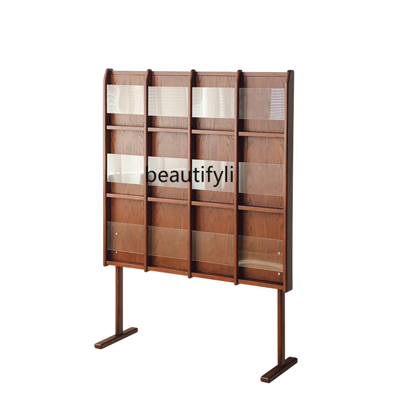 CXH Magazine Rack Floor Retro Solid Wood Acrylic Newspaper Storage Reading Display Book Shelf