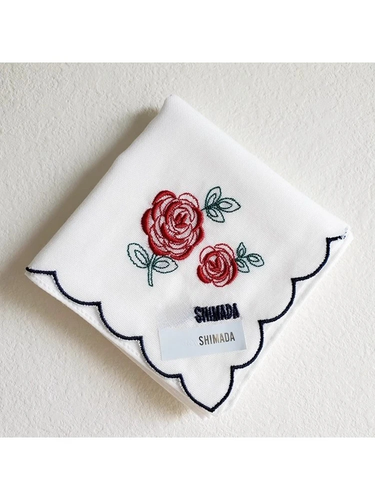 レディース 日本製 ソフト刺繍ローズ ピュアコットン ハンカチ