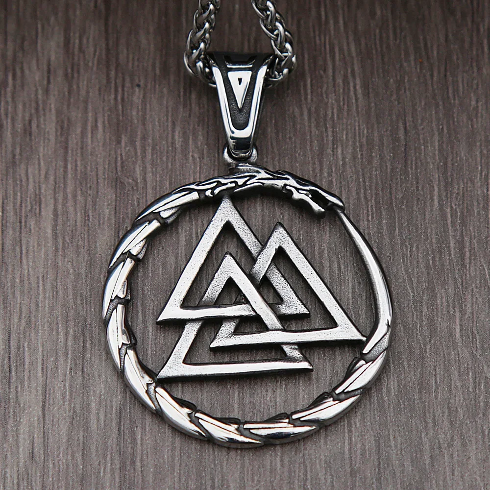 Men Vintage Valknut Pendant Necklace Nordic Odin 316L Stainless Steel Ouroboros Necklaces Fashion Jewelry Gifts Dropshipping