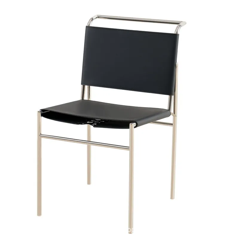 

Ins Nordic Internet celebrity vintage Rockburun chair antique stainless steel tube dining simple leather chair