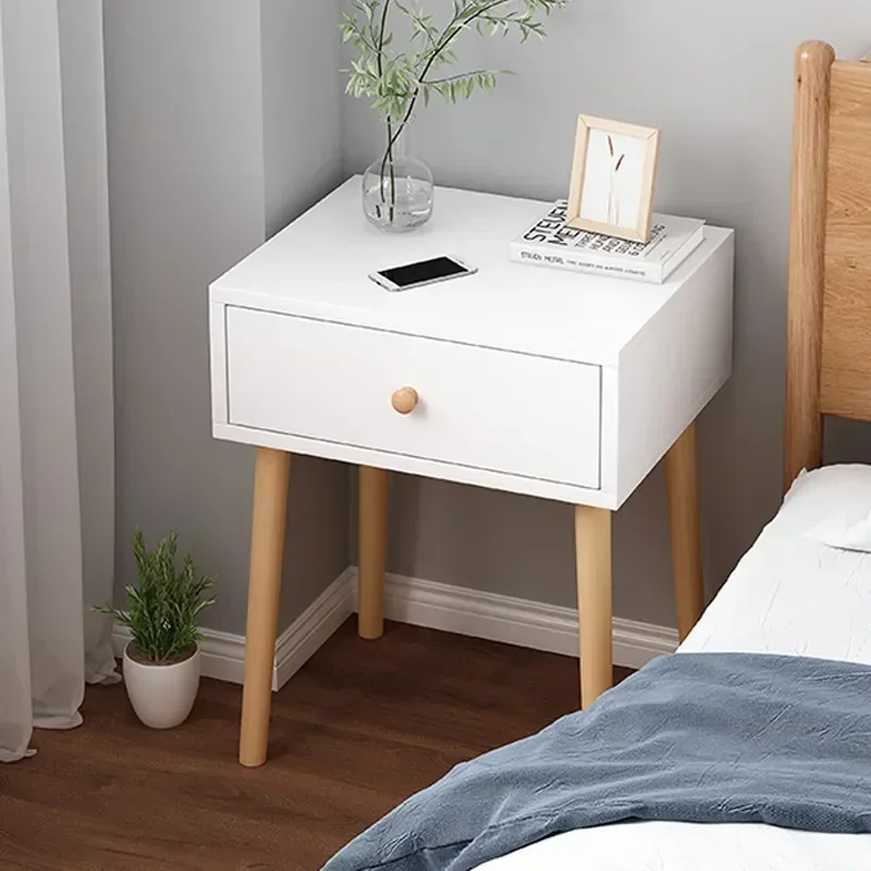

th Modern with Drawer Nightstand , Bedside Table with Solid Wood Legs, Adorable Practical End Side Table with Open Storage Shelf