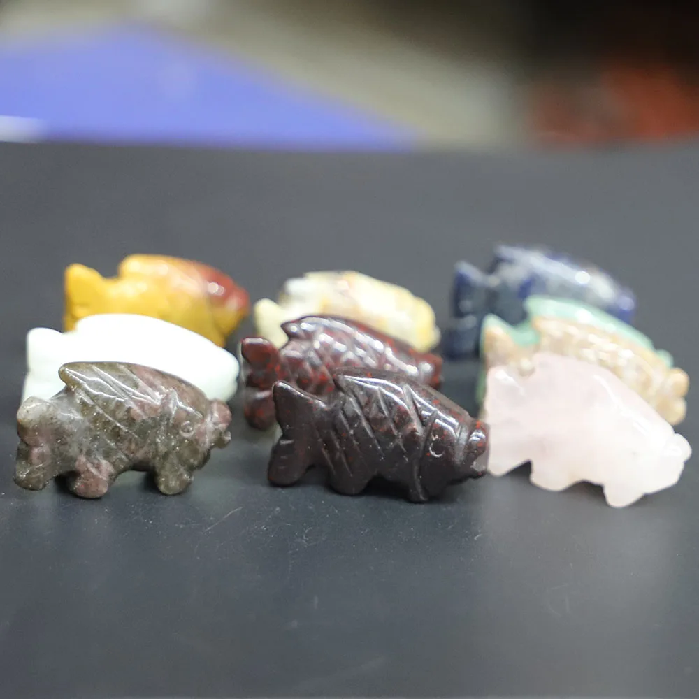 Natural Gemstone Fish Statue Ornament Carving Healing Crystal Animals Figurines Reiki Stones Home Room Decoration 6Pcs Wholesale