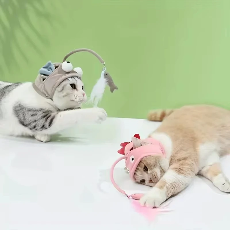 Cat Toys Self-Hilarious Relief Kitten Teasing Cat Supplies Hat Cat Teasing Stick Hood Long Rod Bite Resistant Feathers