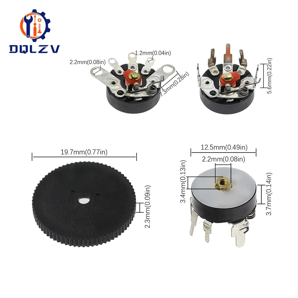 RV12MM Curved Foot Straight Foot Switch Radio Amplifier Volume Potentiometer 10K 50K With Turntable