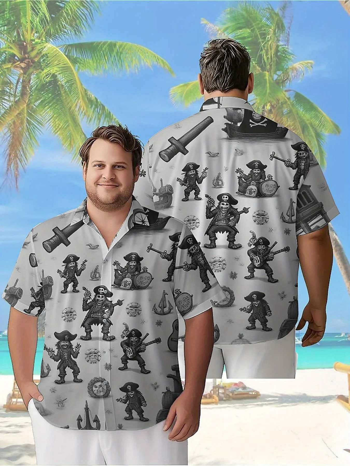 

Men's Plus Size Hawaiian Shirts Pirates and Sailboats Pattern,Premium Comfort Youth Clothes,Y2K Tops