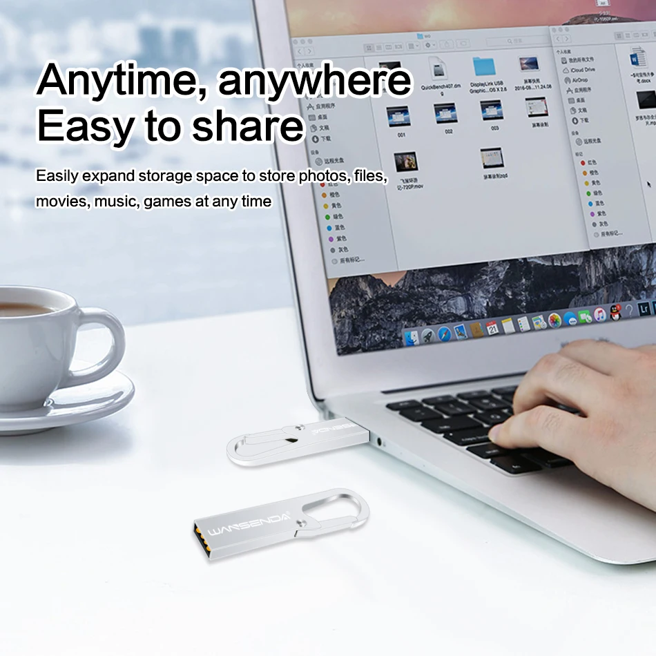 ใหม่ WANSENDA USB 2.0 แฟลชไดรฟ์ Key CHAIN ไดรฟ์ปากกา 4GB 8GB 16GB 32GB 64GB Pendrive แบบพกพาโลหะ USB Memory Stick