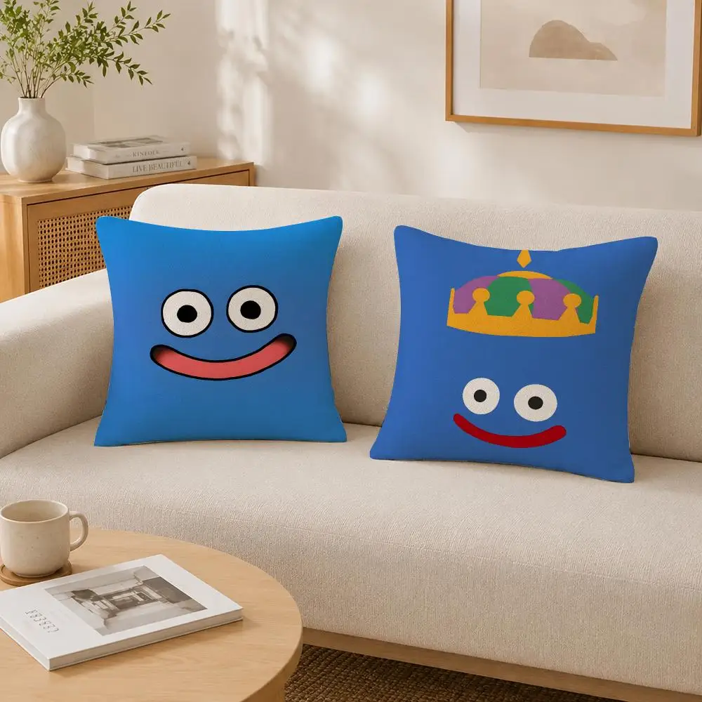 Cute Fantasy Game Character Slime Dragon Quest Cushion Cover Soft Fluffy Short Plush  Pillow Case  Sofa Bed Home Decor