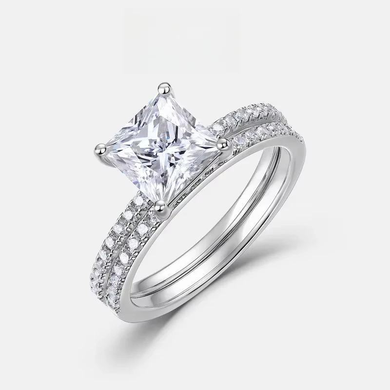 

Sparkling Princess Moissanite Ring S925 Silver Plated 18K Gold Inlaid Sparkling PT950 Platinum Ring Light Luxury
