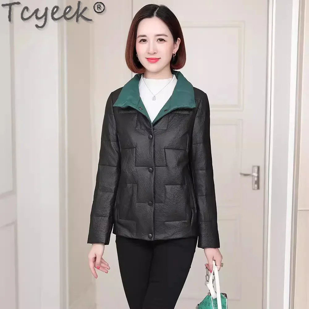 Tcyeek jaket kulit asli untuk wanita, jaket musim dingin kulit asli, jaket Down wanita pakaian Korea, mantel kulit domba