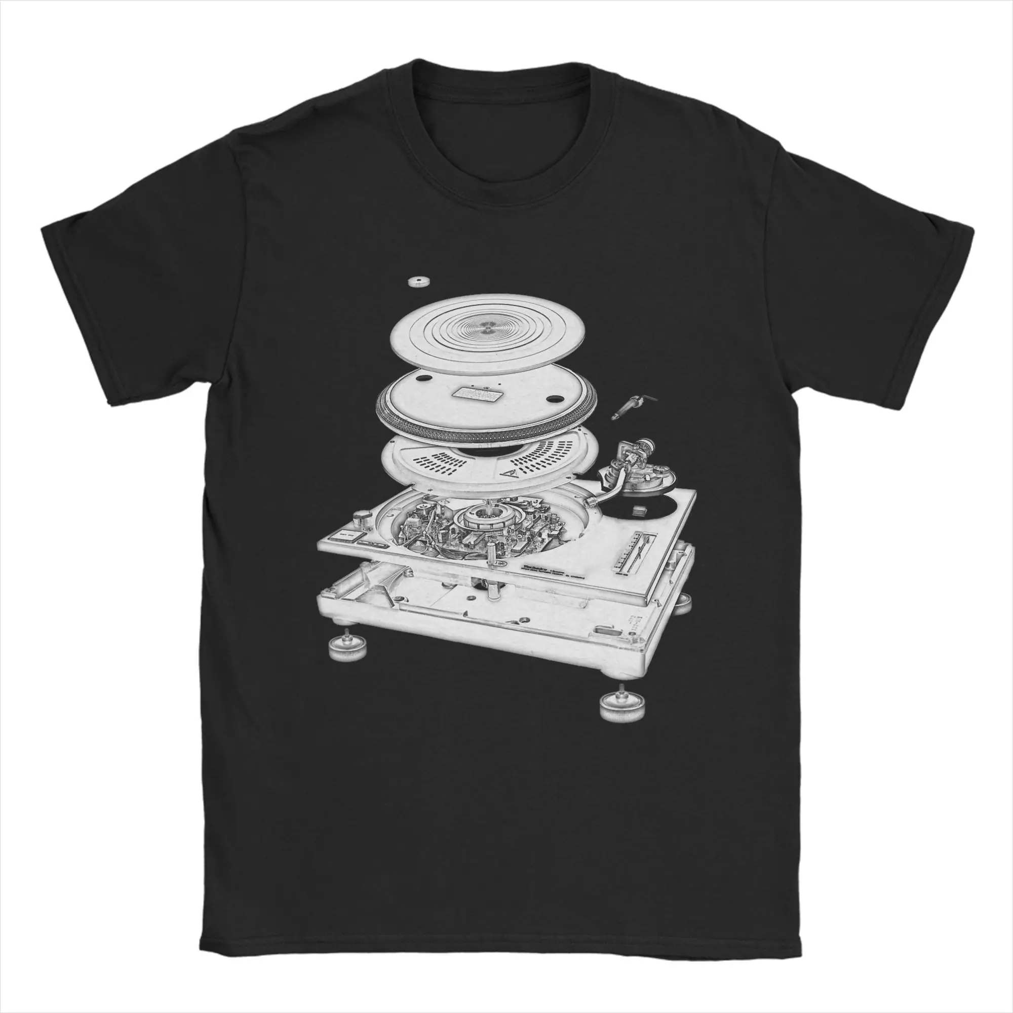 Men's DJ Turntable T Shirts 1210 MK2 Exploded Blueprint 100% Cotton Tops Novelty Short Sleeve Neck Tee Shirt Plus Size T-Shirt