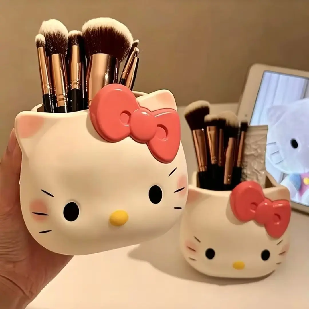 Anime Sanrios Hello Kitty Creative Office Desktop Organizer Kt Cat Cute Multi-Functional Pen Holder Y2K Cosmetic Storage Box