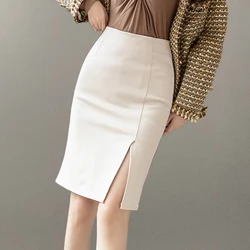 High Waist Slim-fit Women's Skirts Korean Fashion OL Style Office Lady Pencil Skirt Female Classic Vintage Stretch Bottoms