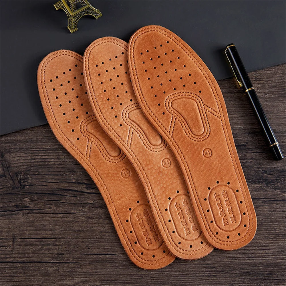 1/3PAIRS Shock Absorbing And Breathable Firm And Non-slip Genuine Leather Absorb Sweat Insole Wear-resistant Printing