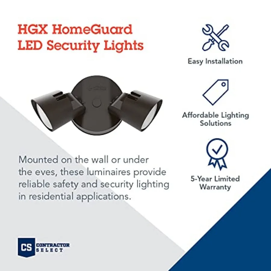 HomeGuard 2-Light LED Outdoor Flood Lights, Wall or Ceiling Mount Outdoor Lights, 4000K Cool, Round Heads, HGX LED 2RH 40K 120