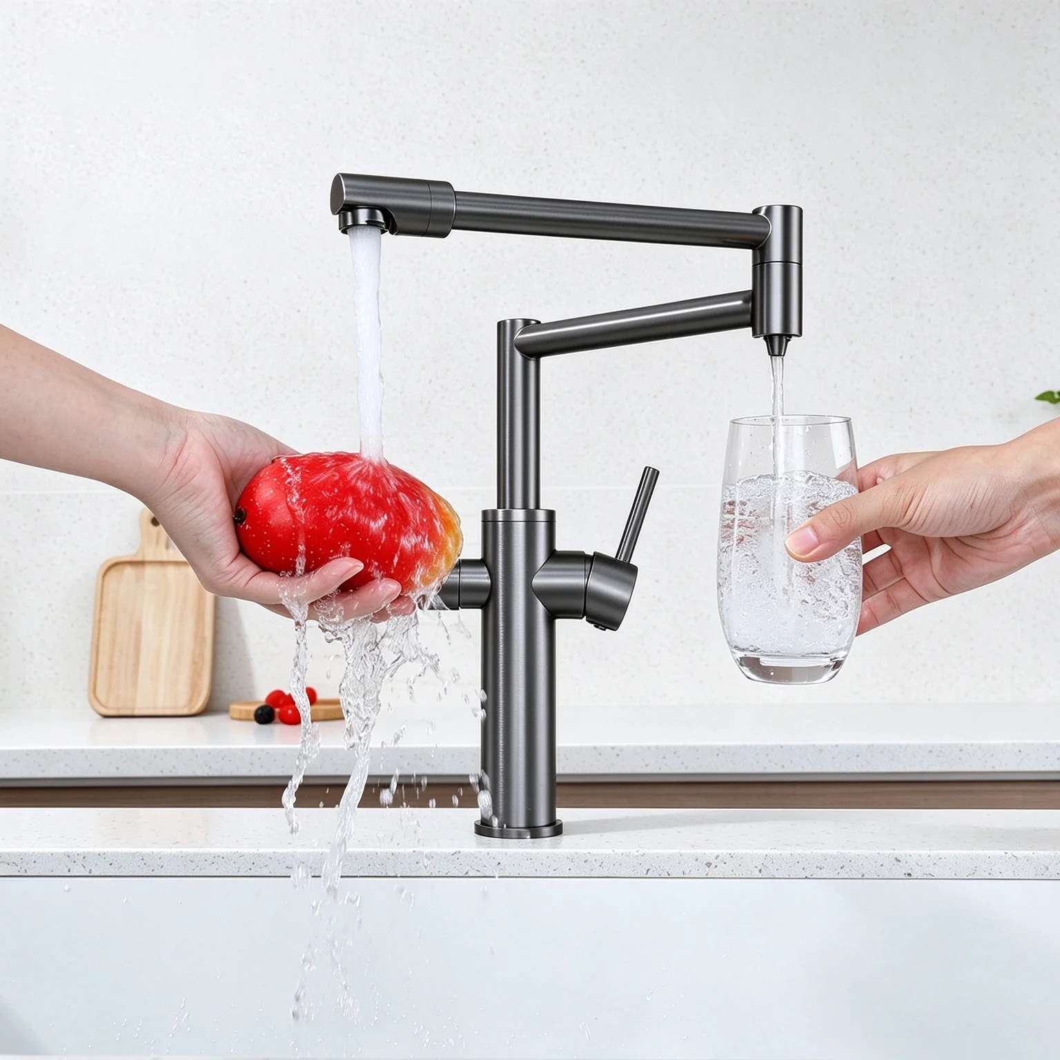 3-in-1 Water Purifier Kitchen Sink Faucet Solid Brass Foldable Rotating Pull Down Faucet Dual Separate Water Channels Pure Water